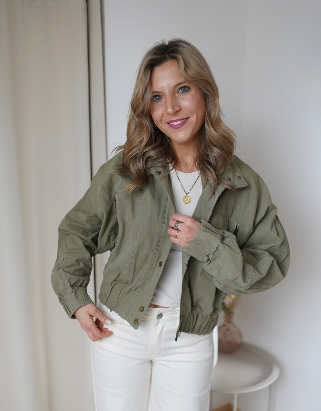 Kurze Baumwolljacke Liv khaki