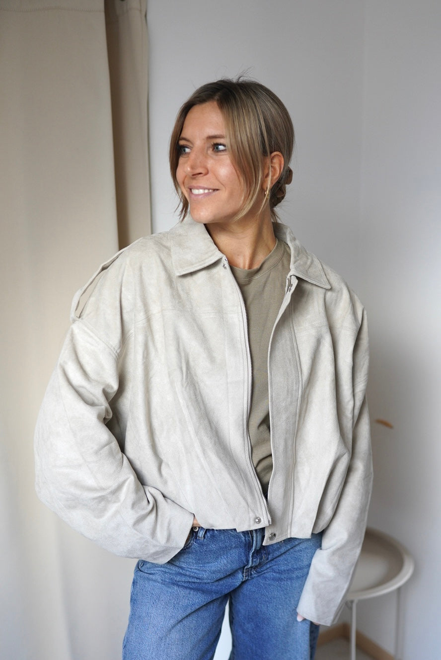 Jacke Wildlederoptik beige