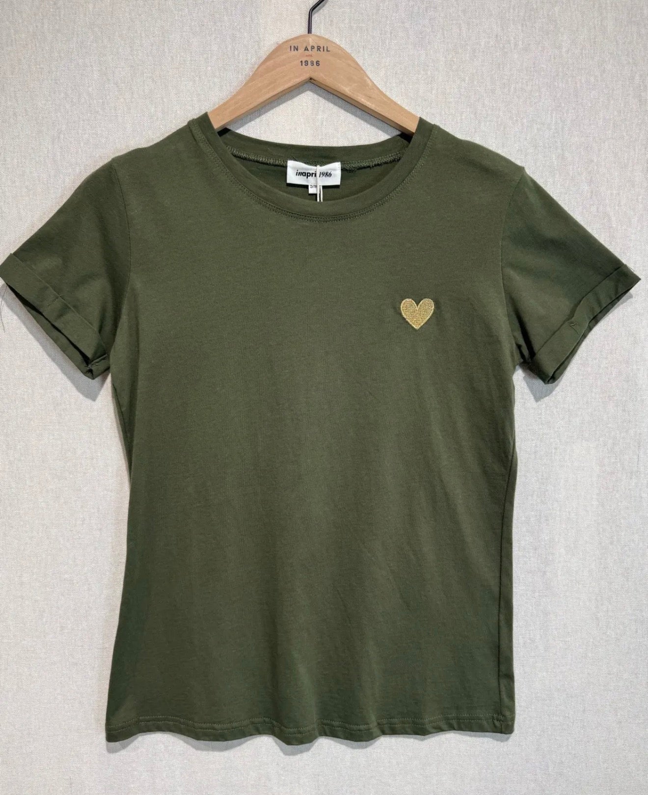 Tshirt goldenes Herz weiß Khaki